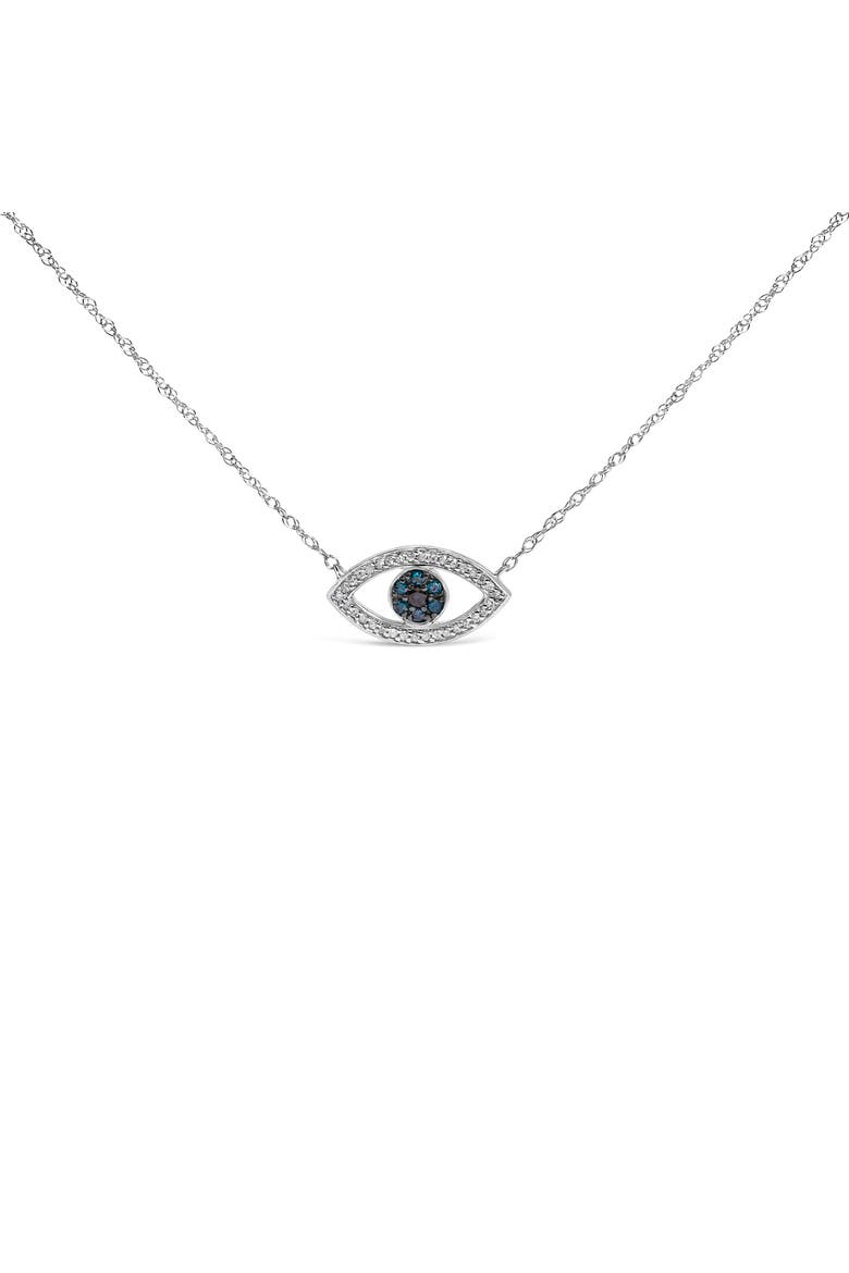 Sterling Silver 1/4 Cttw Blue and White Diamond Evil Eye Necklace, Main, color, Silver