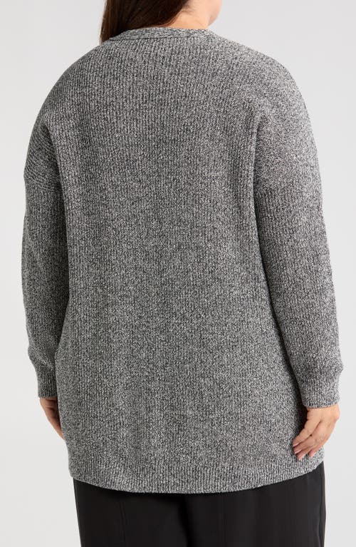 Eileen Fisher V-neck Cotton Blend Cardigan In Black/ivory