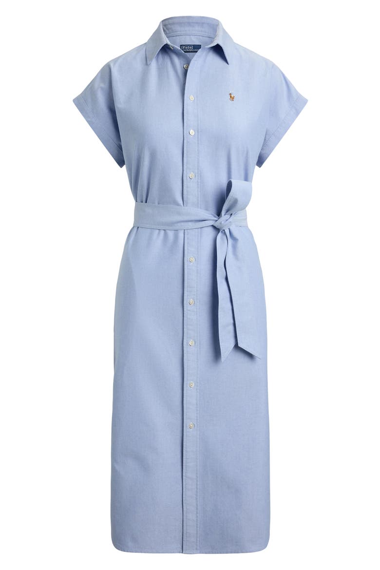 Belted Cotton Midi Oxford Shirtdress, Alternate, color, BLUE