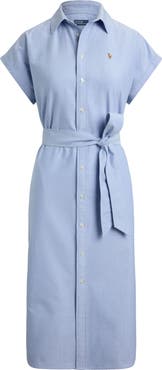 Polo Ralph Lauren Belted Cotton Midi Oxford Shirtdress
