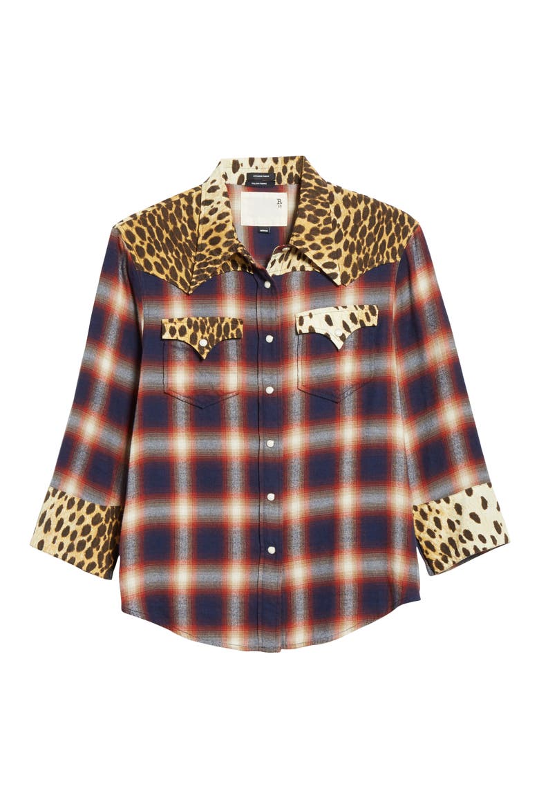 Cheetah Contrast Plaid Shirt, Alternate, color, RED/NAVY PLAID W/CHE