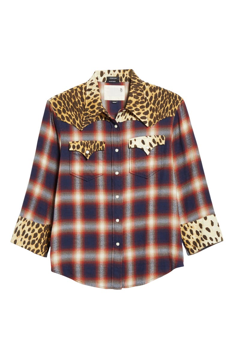 R13 Cheetah Contrast Plaid Shirt, Alternate, color,