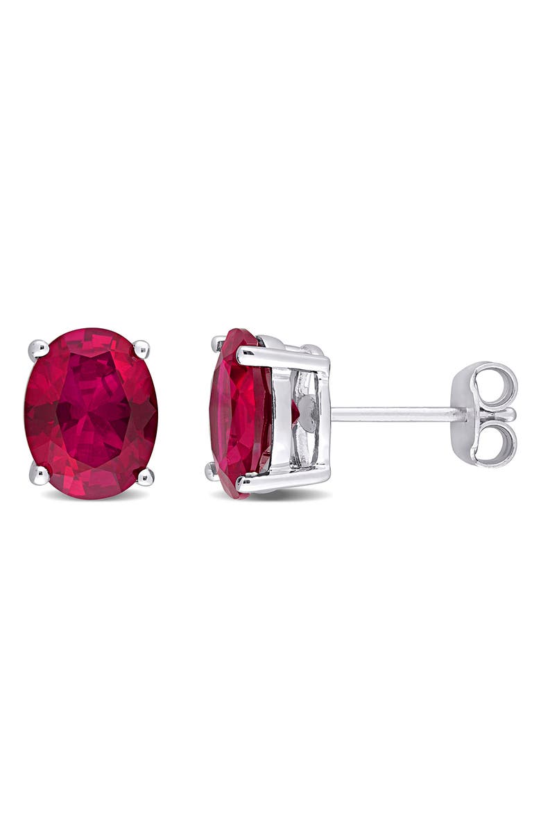 DELMAR Sterling Silver Oval Created Ruby Stud Earrings, Main, color,