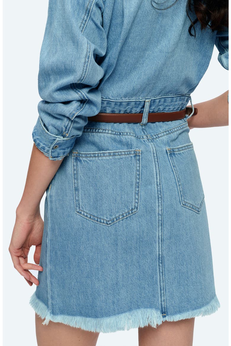 Resa Long Sleeve Fray Hem Denim Mini Shirtdress, Alternate, color, LIGHT BLUE