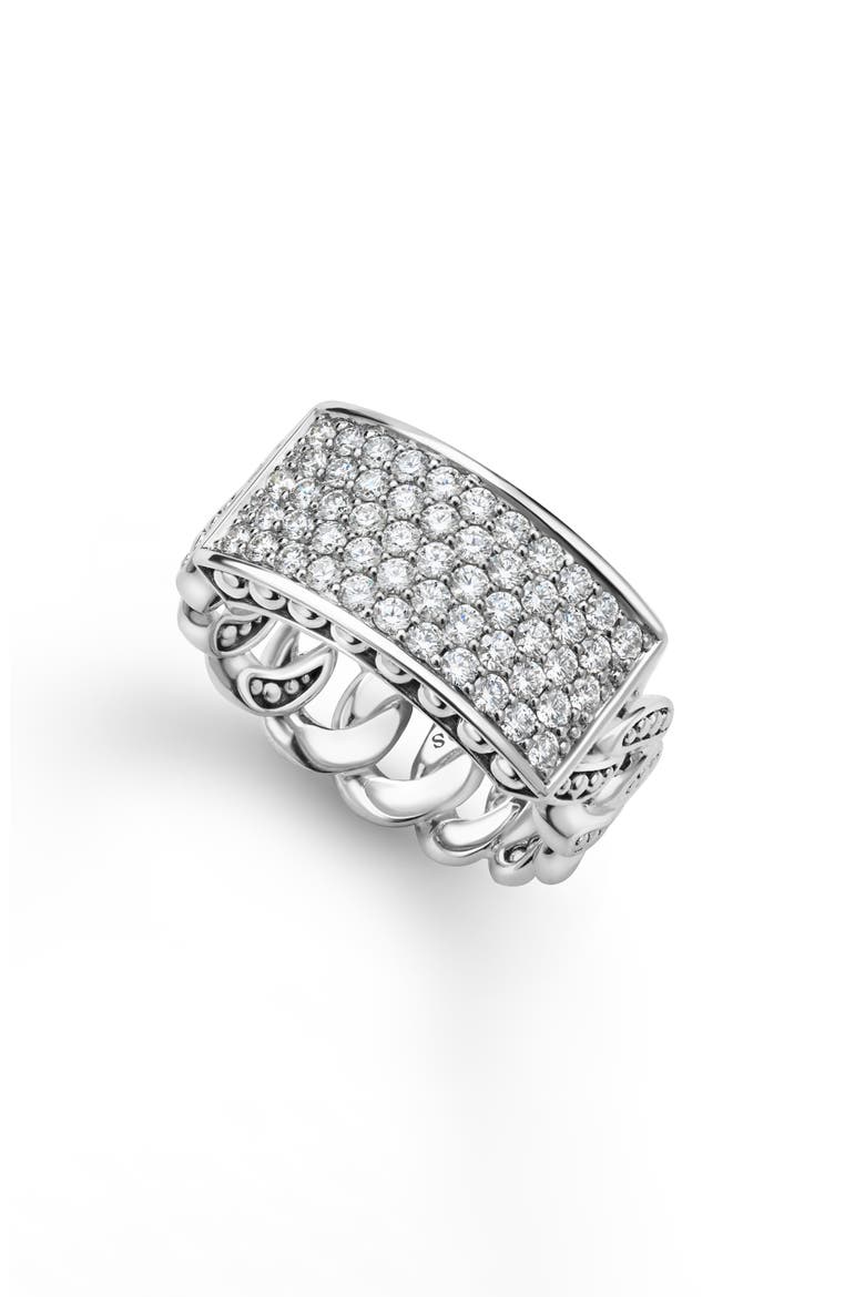 Men's Pavé Diamond Curb Link Ring, Main, color, SILVER
