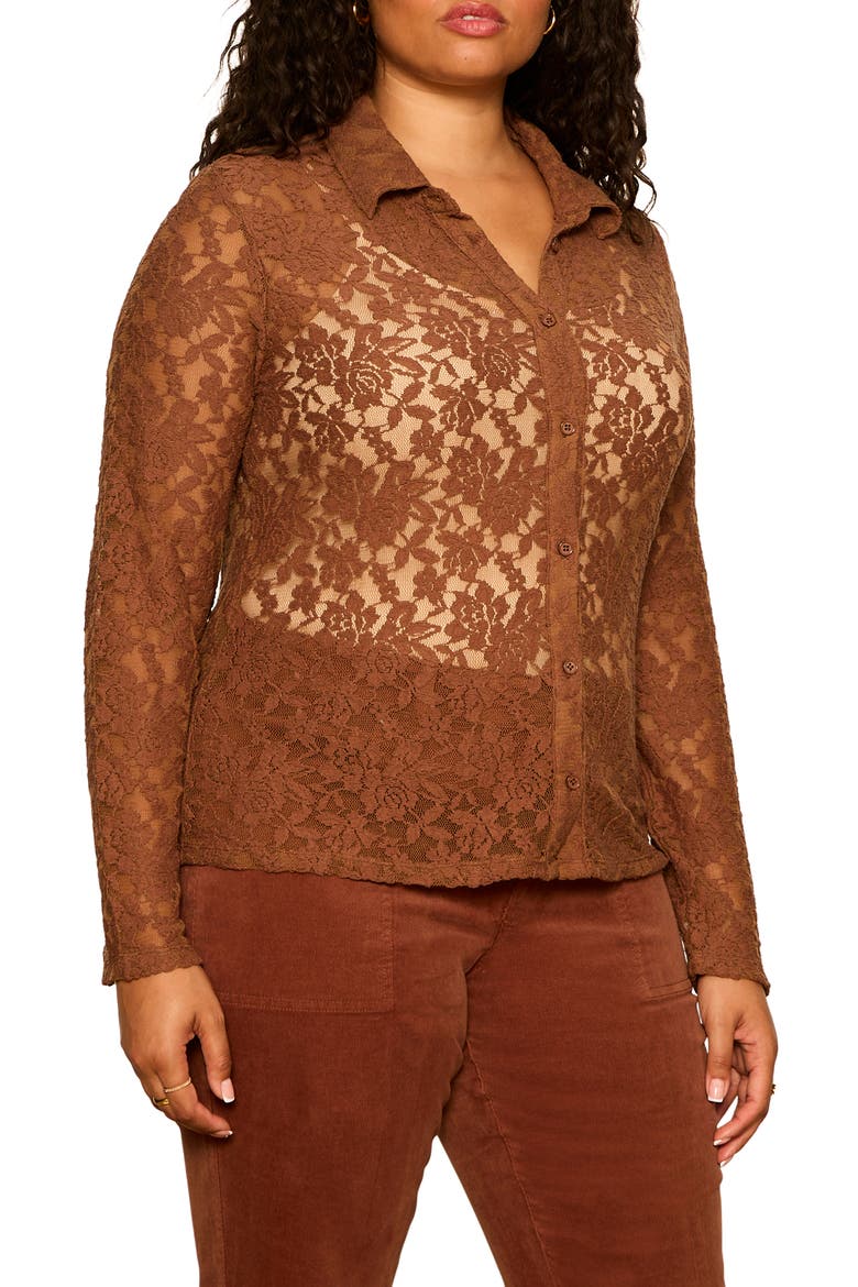 Dreamer Lace Shirt, Alternate, color, COCOA POWDER BROWN