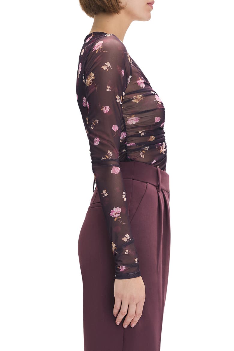 Ruched Sheer Stretch Mesh Top, Alternate, color, WHIMSICAL MONET
