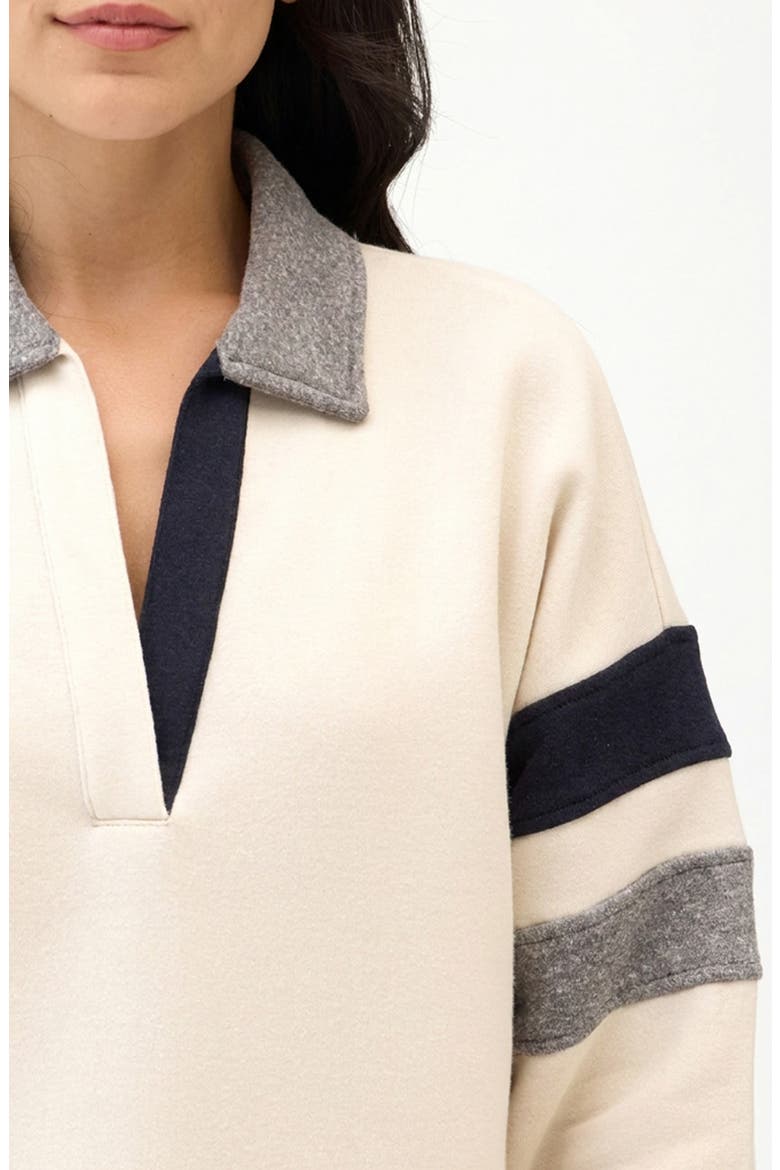 Lourdes Colorblock Fleece Sweatshirt, Alternate, color, TAPIOCA/ HEATHER GREY