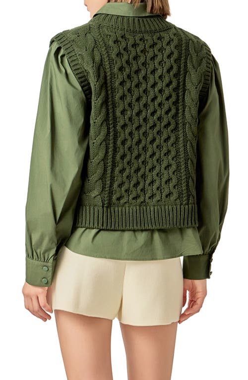 English Factory Mixed Media Cable Stitch Sweater In Green