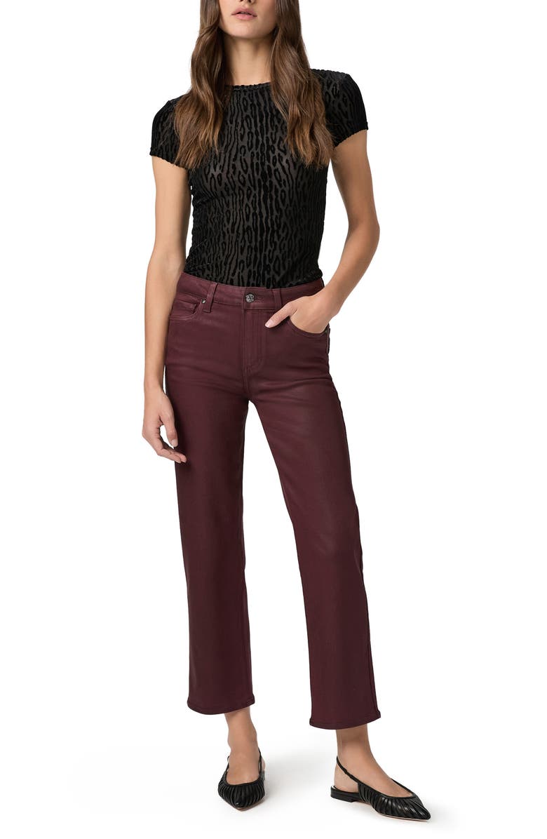 PAIGE Mason Coated High Waist Ankle Straight Leg Jeans, Alternate, color, Dark Oxblood Luxe Coating