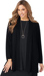 Jessica London Stretch Knit Open Front Knit Topper