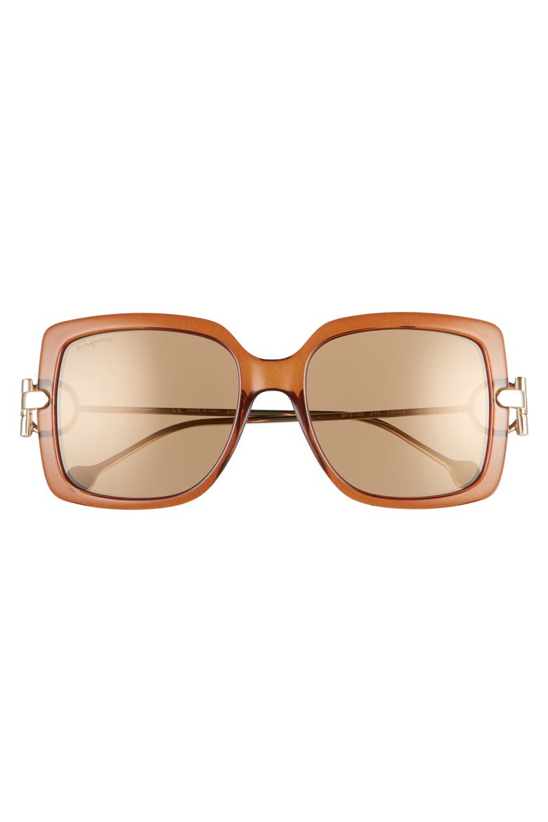 Salvatore Ferragamo Gancio 55mm Square Sunglasses, Alternate, color, BROWN
