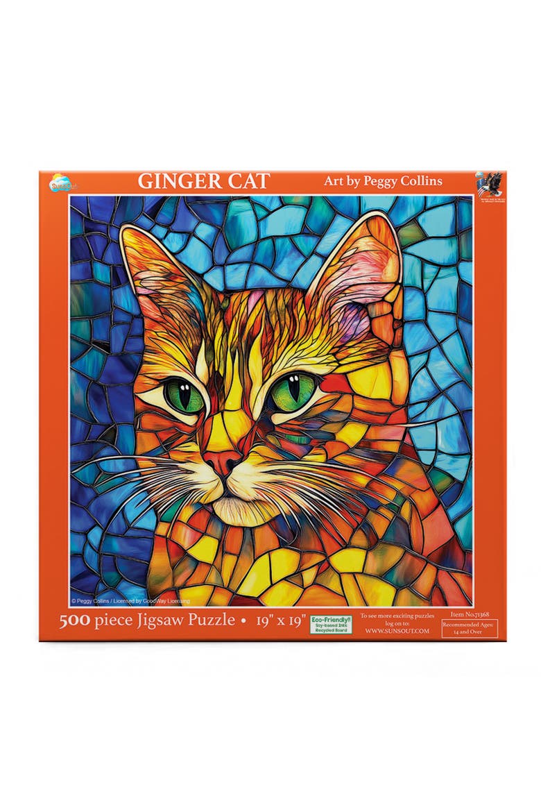 Stained Glass Ginger Cat 500 piece Jigsaw Puzzle for Adults, Alternate, color, Multicolor