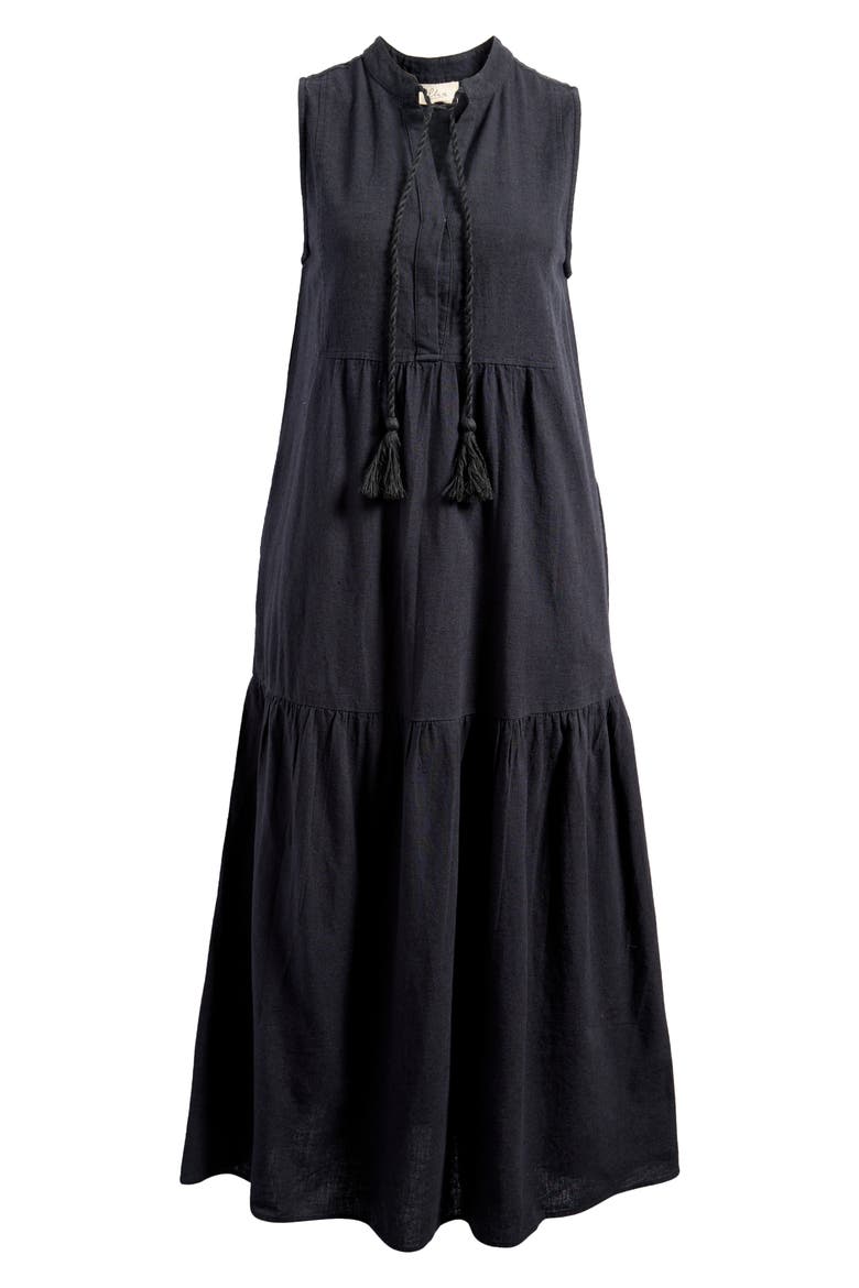 Tiered Cotton & Linen Cover-Up Dress, Alternate, color, BLACK