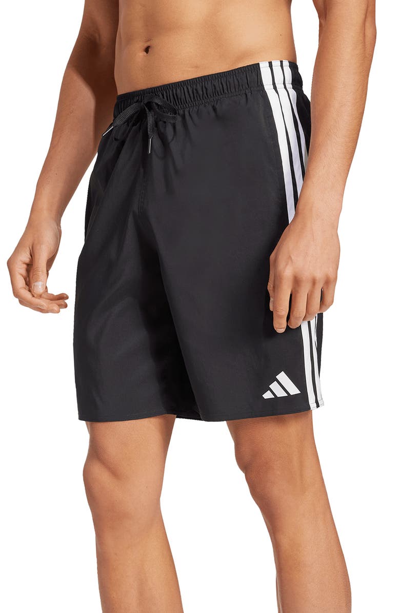 adidas 3-Stripes 8-Inch Swim Shorts, Main, color, Black/ White