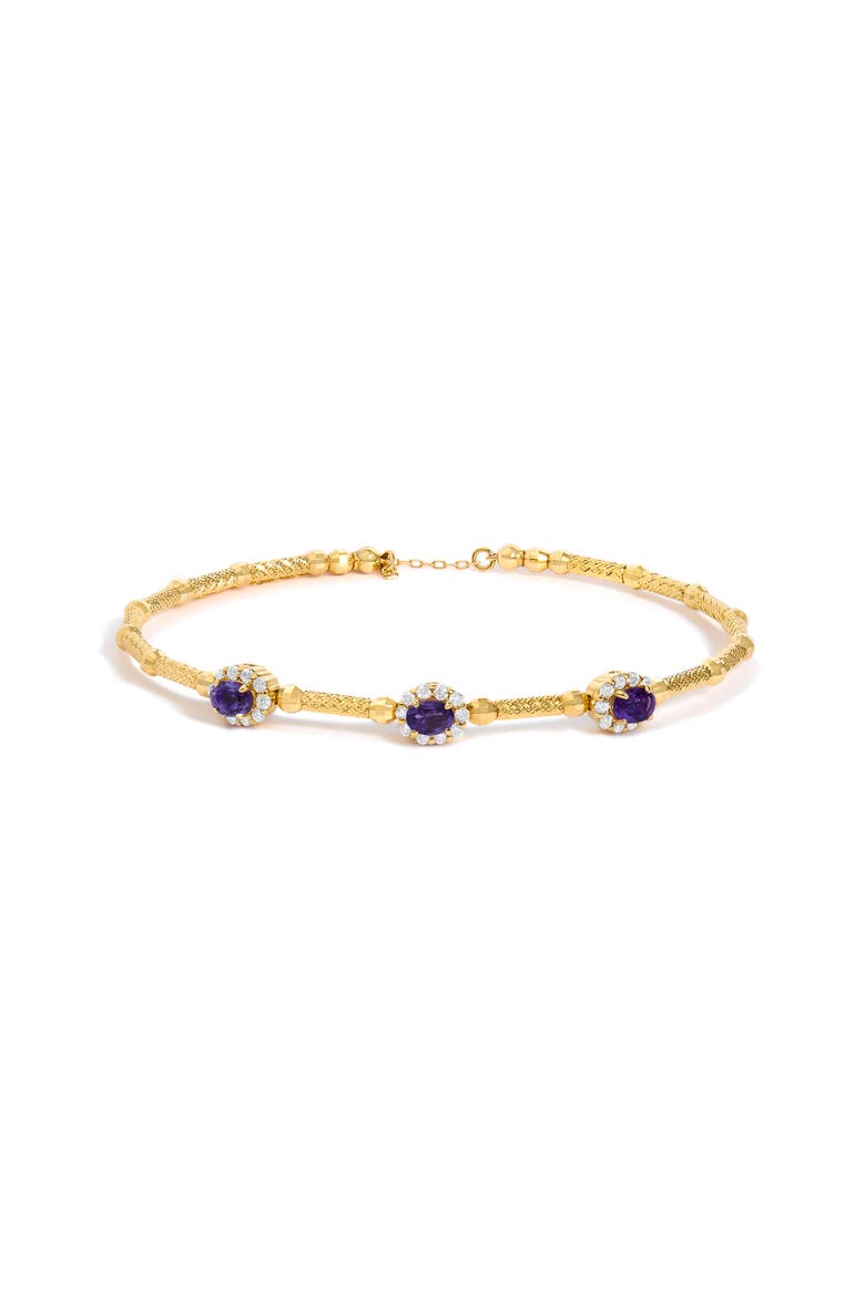 18K Yellow Gold Purple Amethyst and 1/3 Cttw Diamond Halo Station Bracelet, Main, color, Yellow Gold