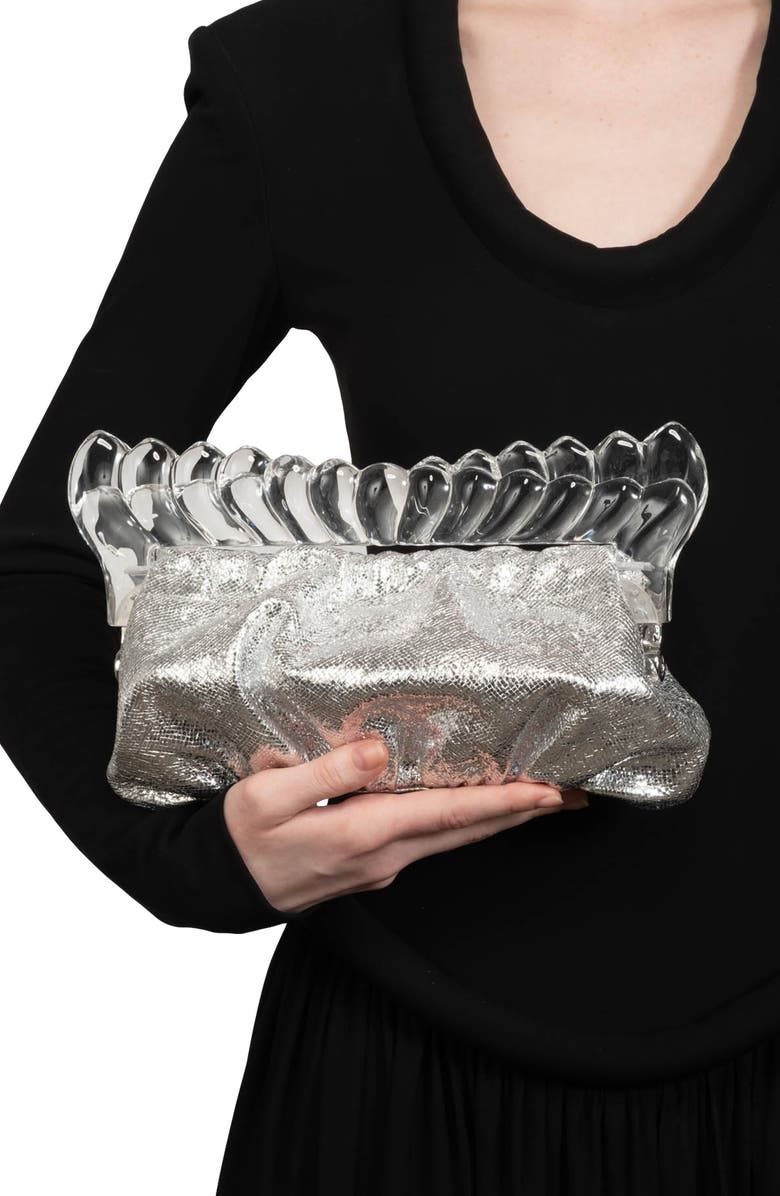 Alexis Bittar The Pouf Snakeskin Embossed Metallic Faux Leather Clutch, Alternate, color, Silver