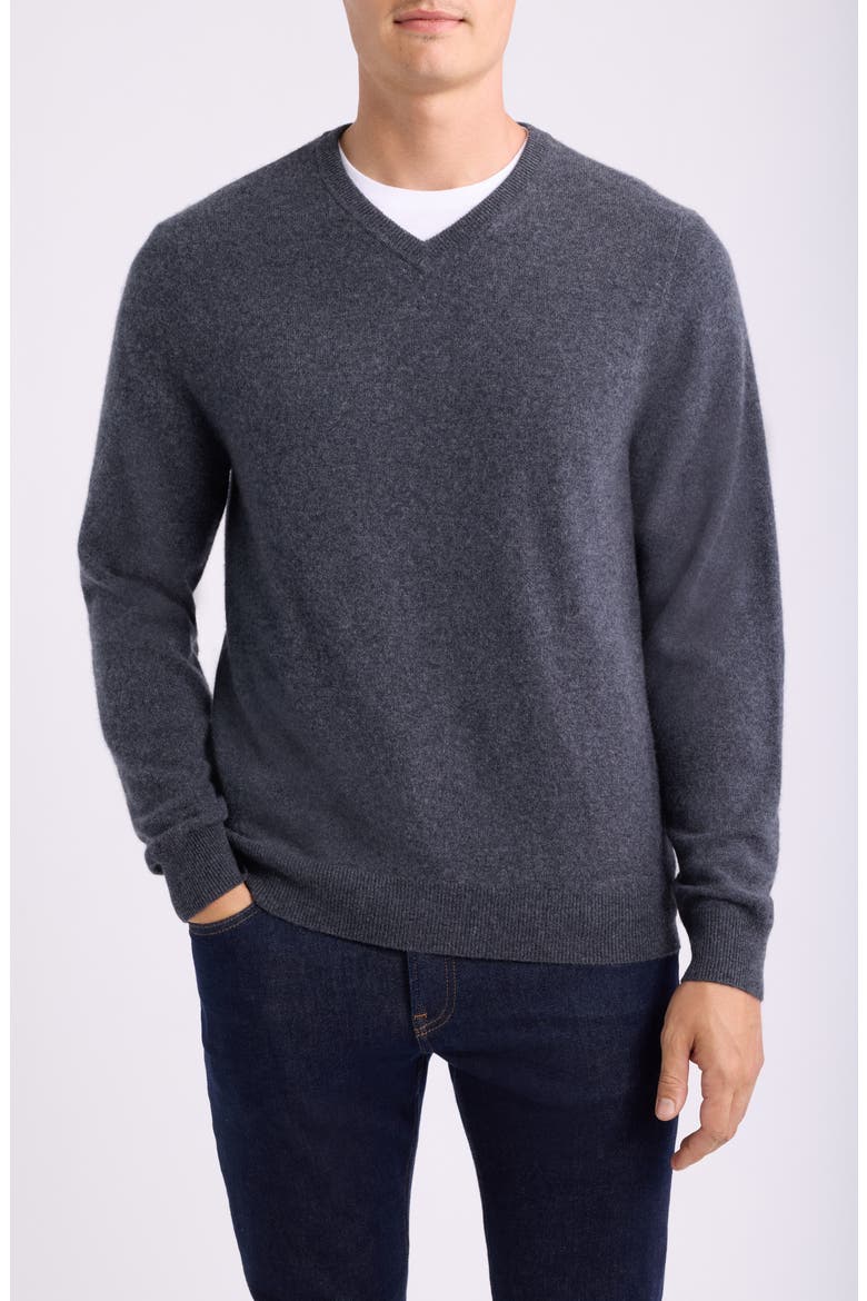 Cashmere V-Neck Sweater, Main, color, GREY DARK CHARCOAL HEATHER