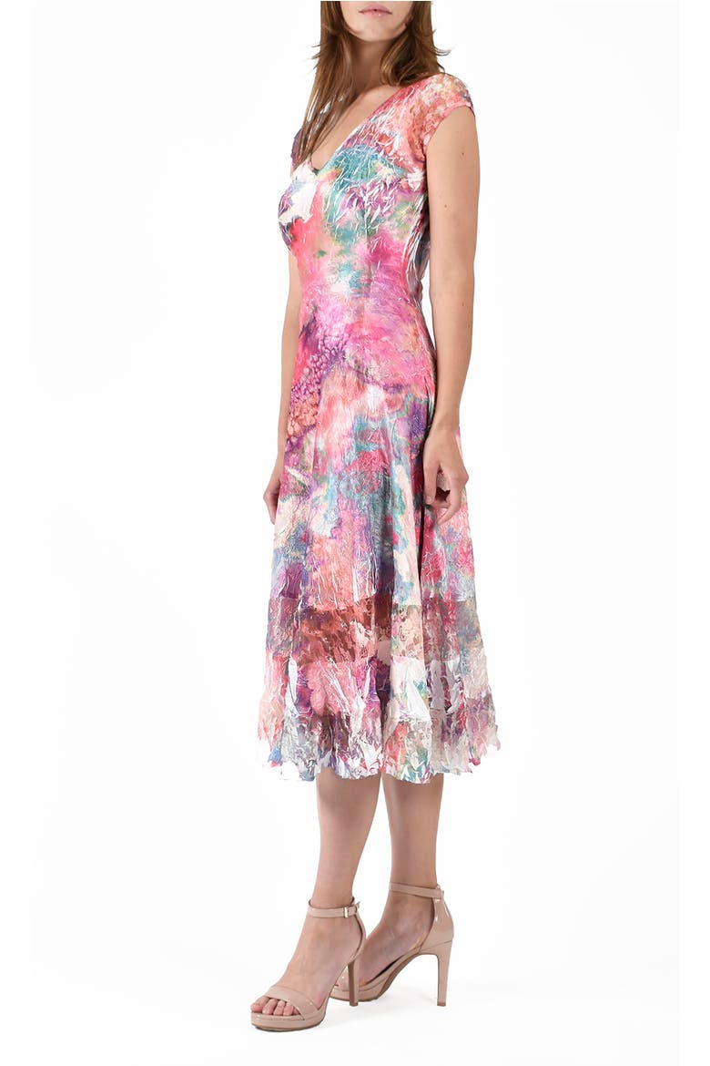 Bright Abstract Painterly Charmuese Dress, Alternate, color, Fuschia Fire