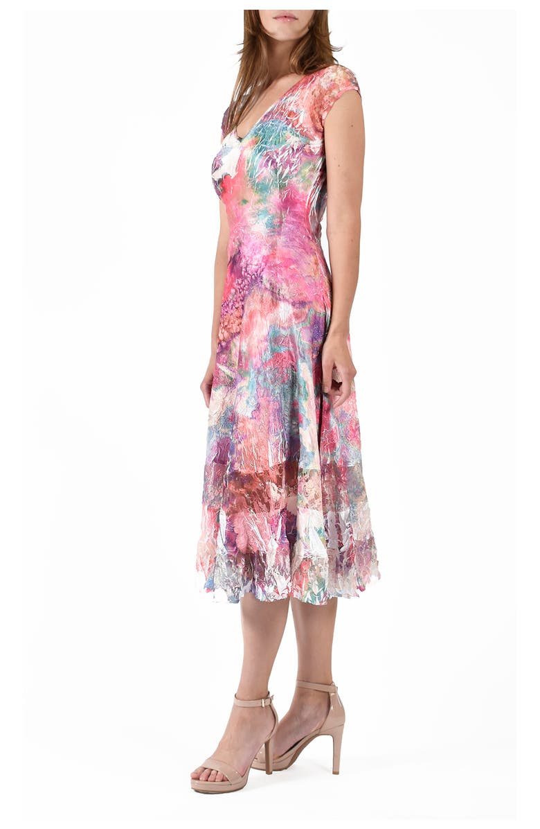 Komarov Bright Abstract Painterly Charmuese Dress, Alternate, color, Fuschia Fire