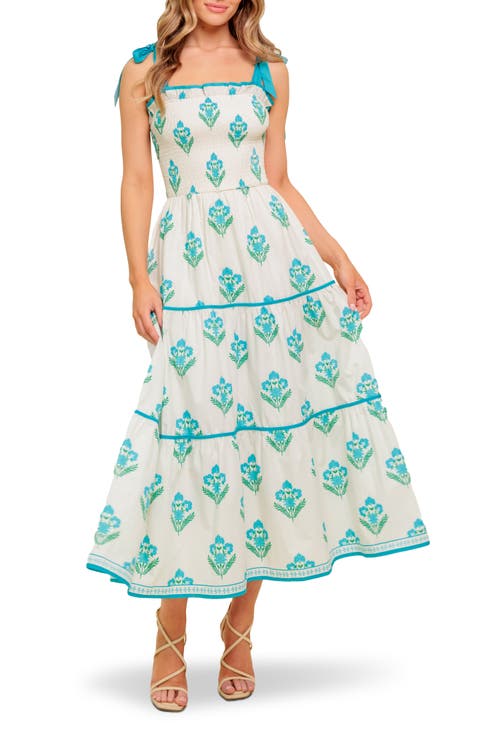 Floral Tie Shoulder Midi Dress