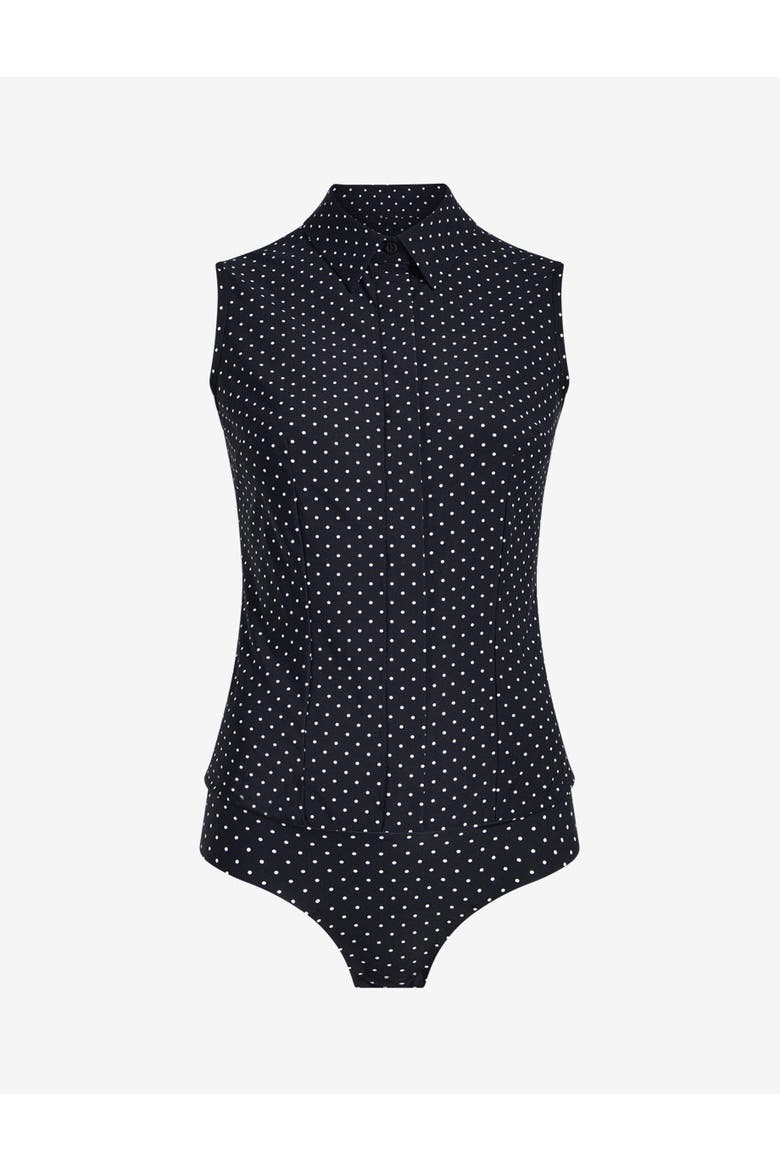 Classic Printed Sleeveless Button Down Bodysuit, Alternate, color, Blue/White Stripe