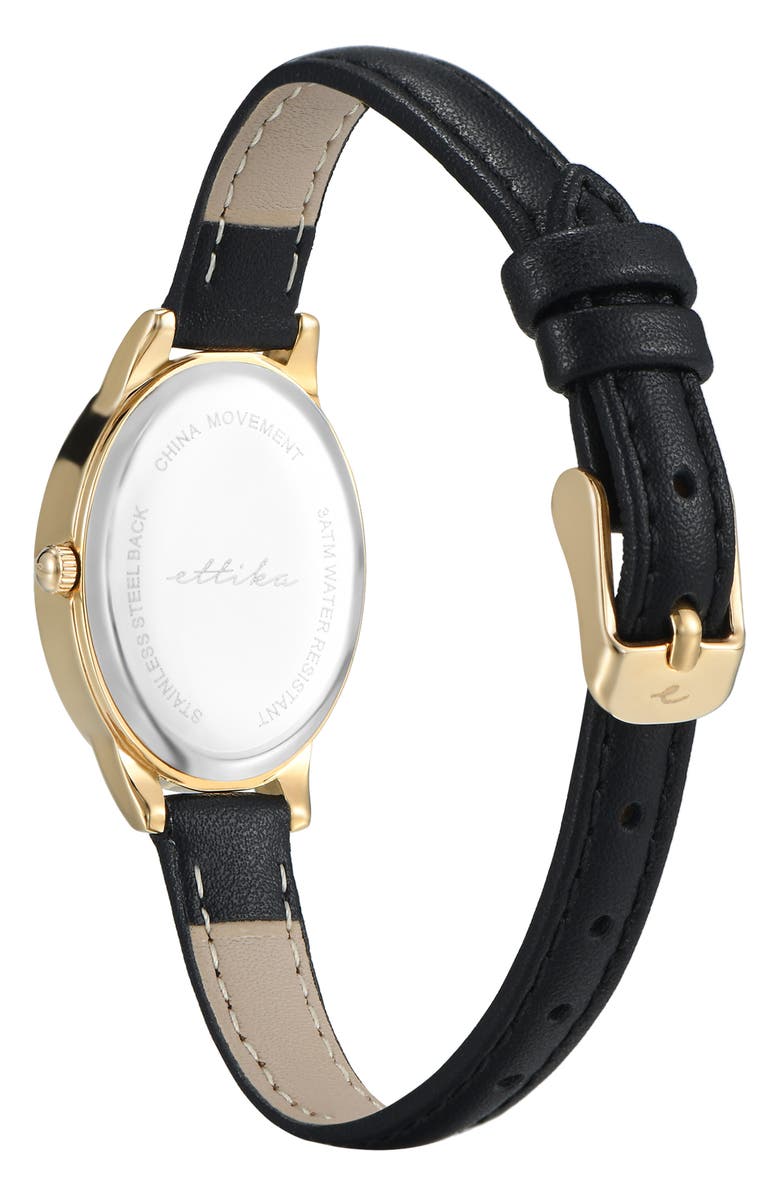 Ettika Oval Leather Strap Watch, Alternate, color, Black