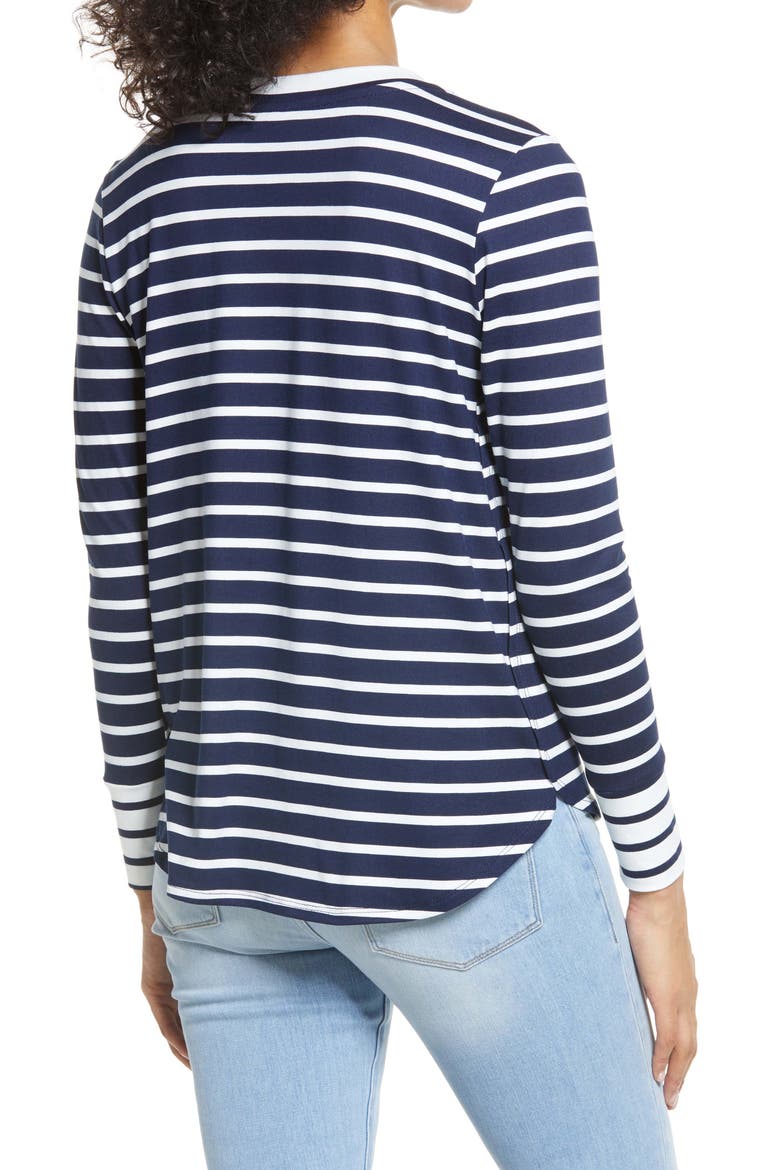 Stripe V-Neck Butter Top, Alternate, color, NAVY/ IVORY