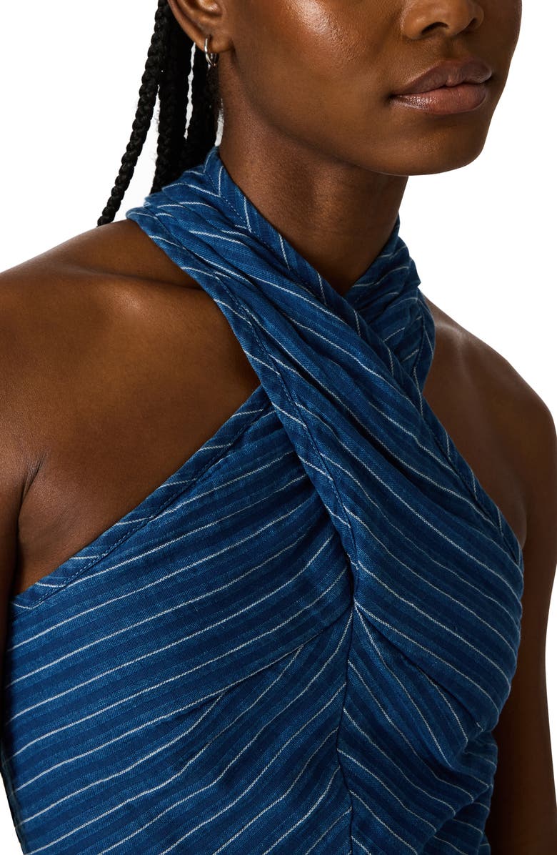 Steve Madden Winnie Stripe Cotton & Linen Crop Top, Alternate, color, Mixed Indigo