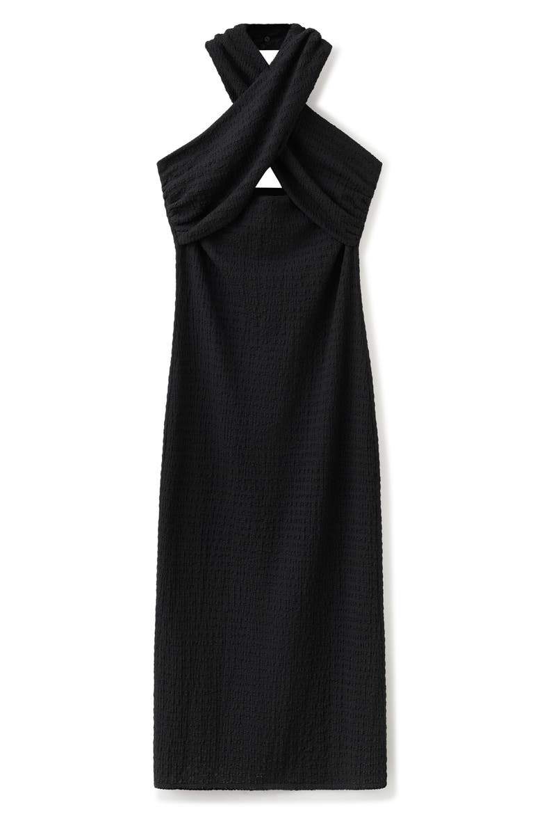Crossed Halter Midi Dress with Slit, Alternate, color, BLACK