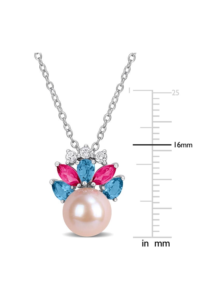 8-8.5mm Cultured Freshwater Pearl & Gemstone Cluster Pendant Necklace, Alternate, color, PINK/ BLUE/ SILVER MULTI