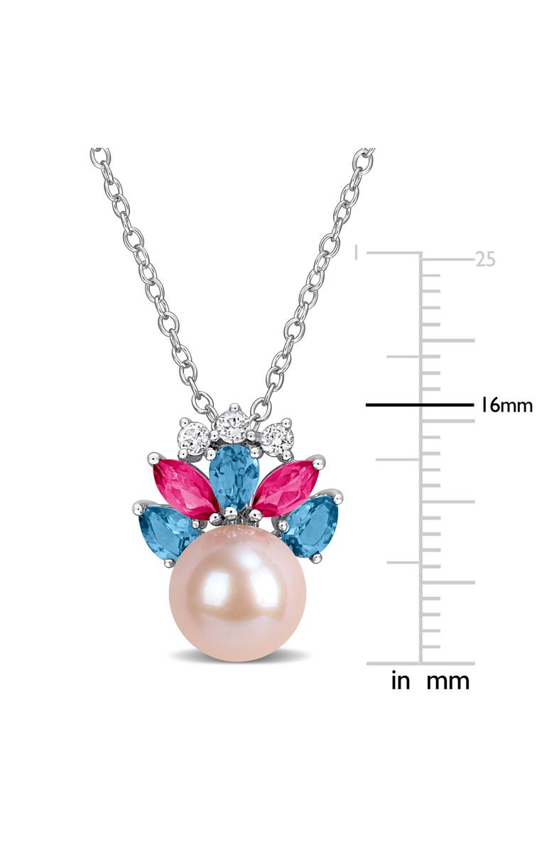 DELMAR 8-8.5mm Cultured Freshwater Pearl & Gemstone Cluster Pendant Necklace, Alternate, color, Pink/ Blue/ Silver Multi