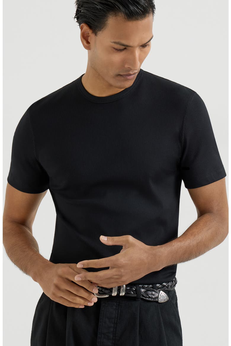 Ribbed jersey T-shirt, Alternate, color, Black