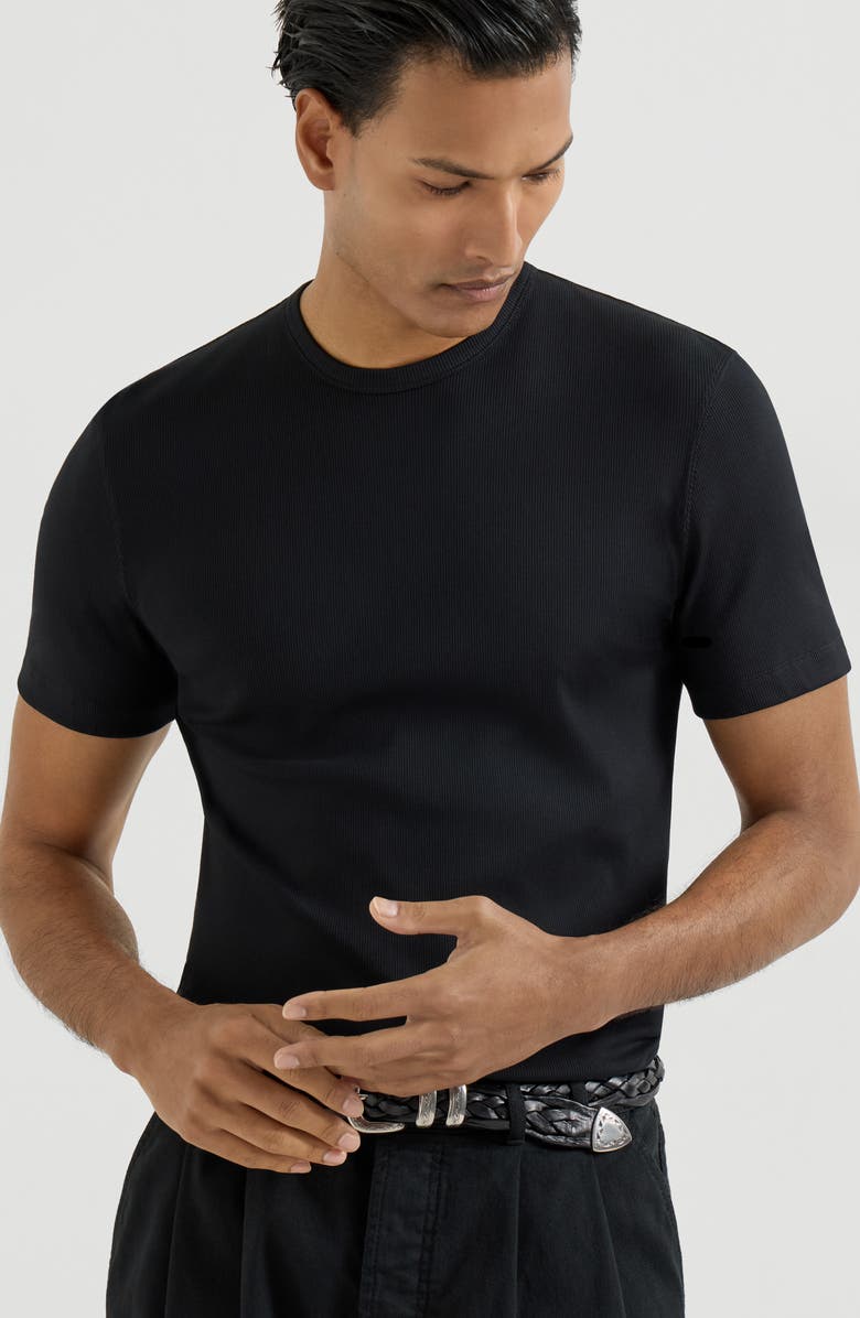Brunello Cucinelli Ribbed jersey T-shirt, Alternate, color, Black