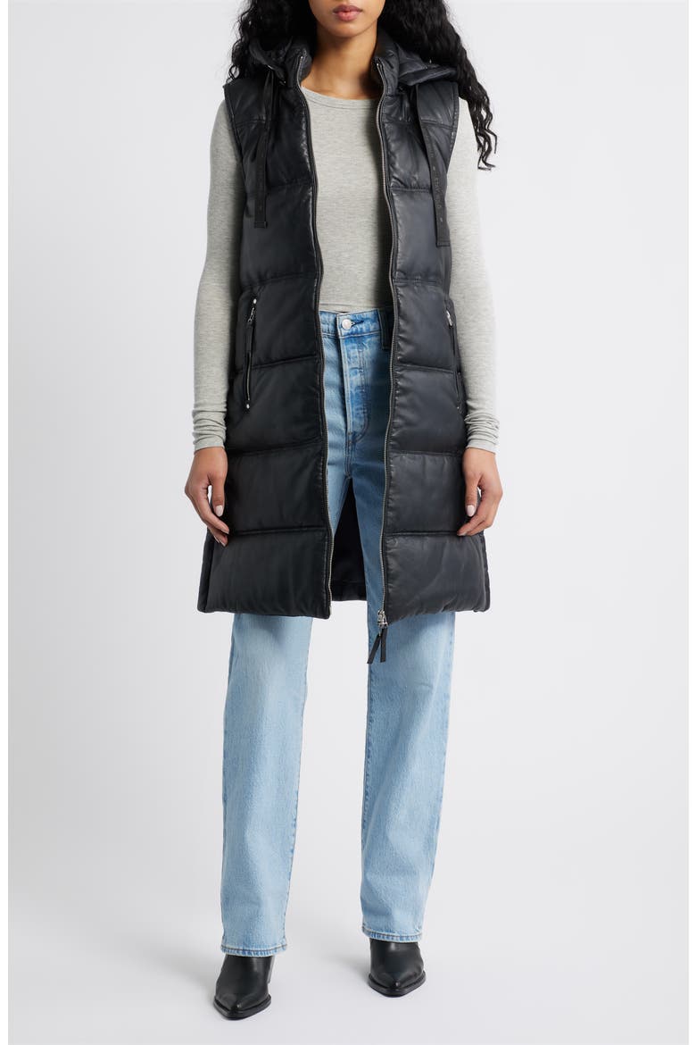 Veo Long Quilted Leather Vest, Main, color, BLACK