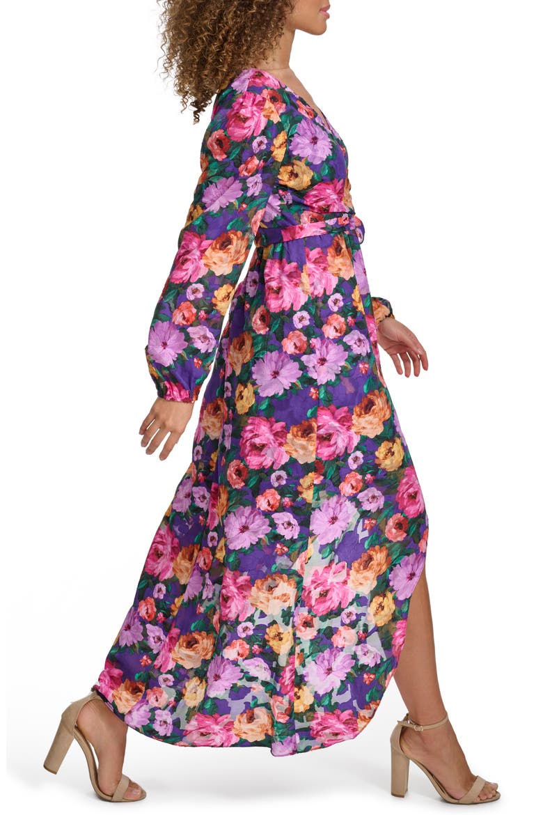 Long Sleeve Wrap Style Midi Dress, Alternate, color, PURPLE MULTI