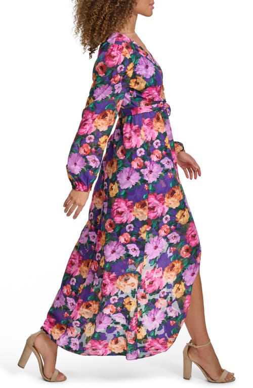 Siena Long Sleeve Wrap Style Midi Dress In Purple
