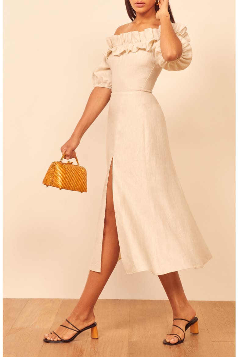 Marley Off the Shoulder Linen Dress, Alternate, color, CREAM