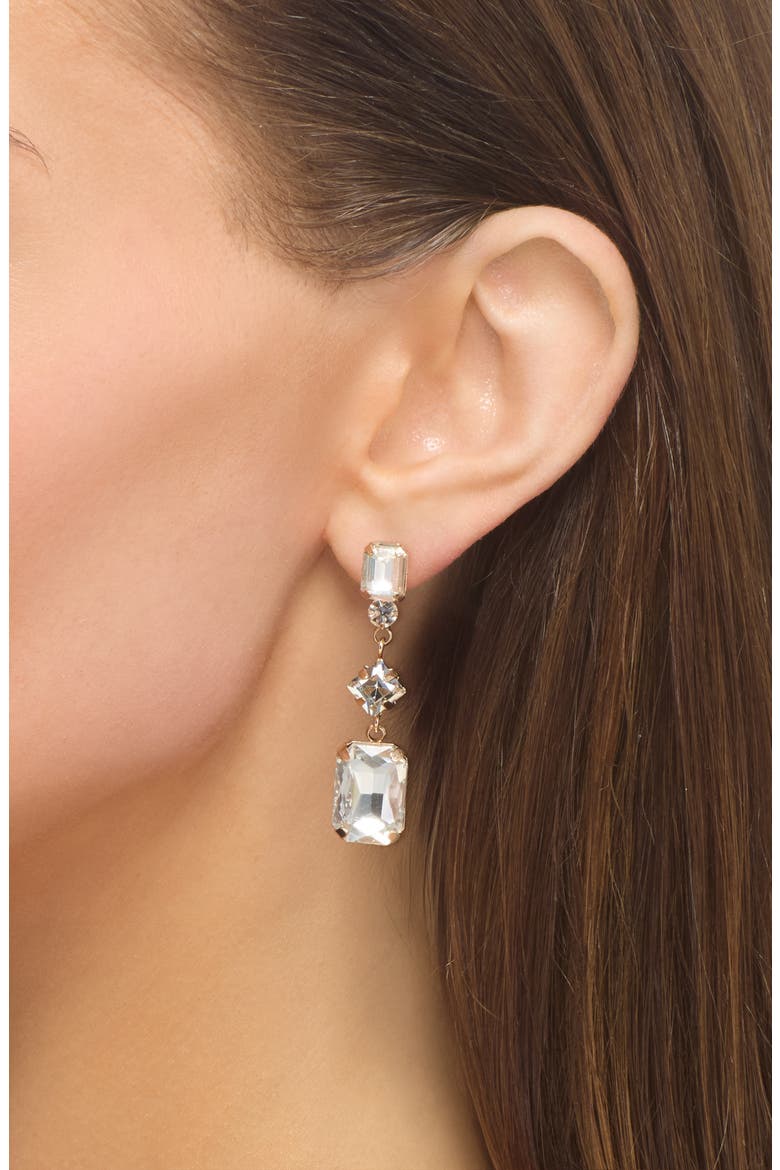 Sparkly Linear Drop Earrings, Alternate, color, CLEAR - GOLD TONE