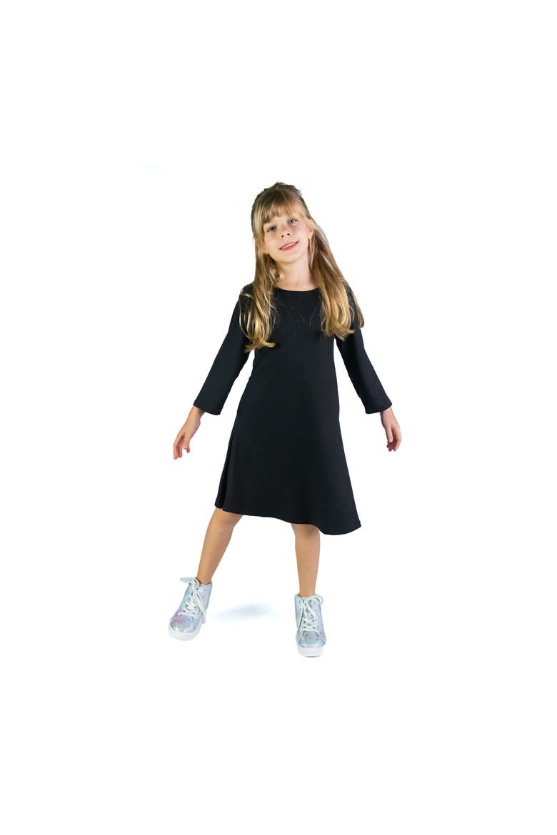 Long Sleeve Loose Fit Knee Length Tunic Pocket Dress, Main, color, Black