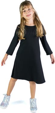 24sevenKid Long Sleeve Loose Fit Knee Length Tunic Pocket Dress