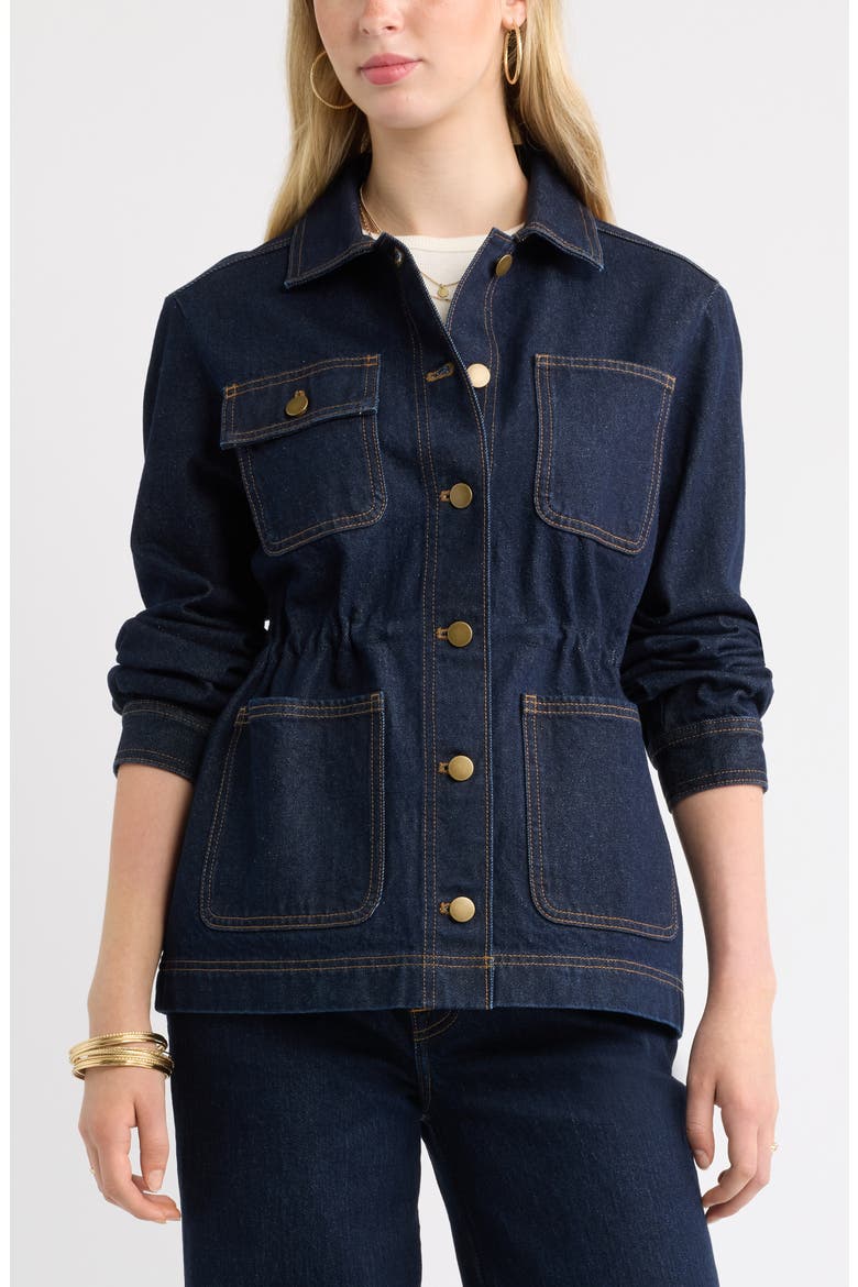 Cinched Waist Denim Jacket, Alternate, color, INDIGO RINSE