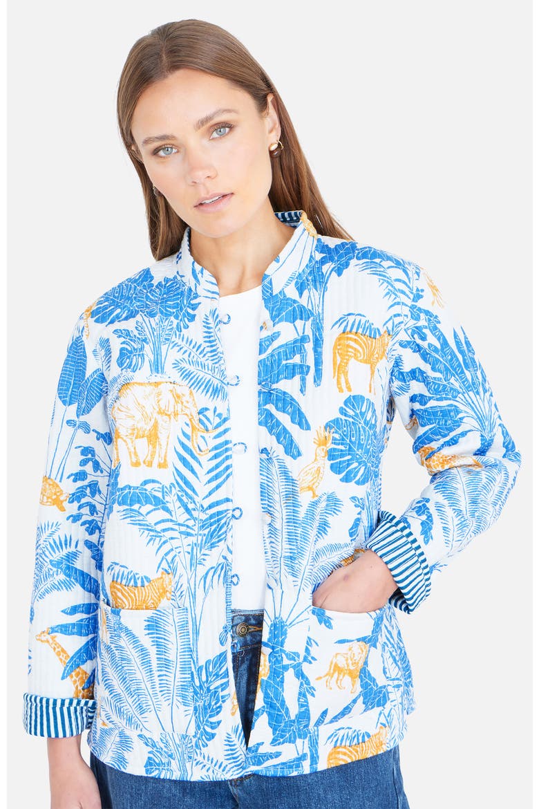Jungle Reversible Cotton Quilted Jacket, Alternate, color, Blue