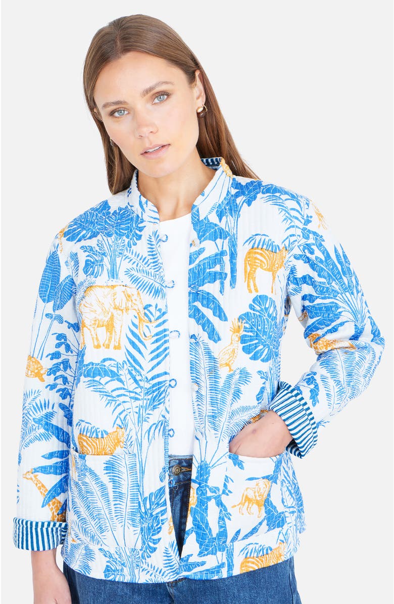 Yumi Jungle Reversible Cotton Quilted Jacket, Alternate, color, Blue
