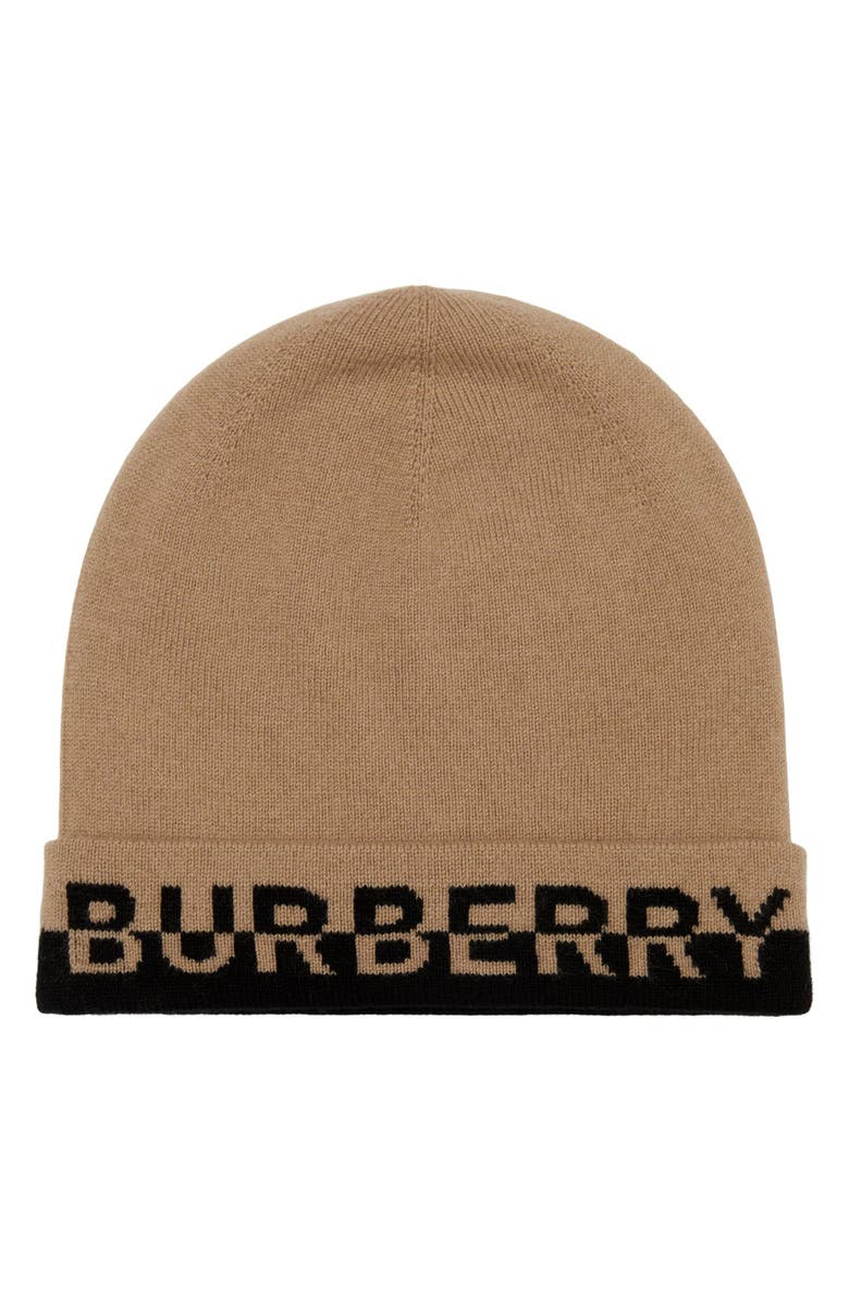 Burberry Cashmere Blend Logo Beanie, Main, color, 