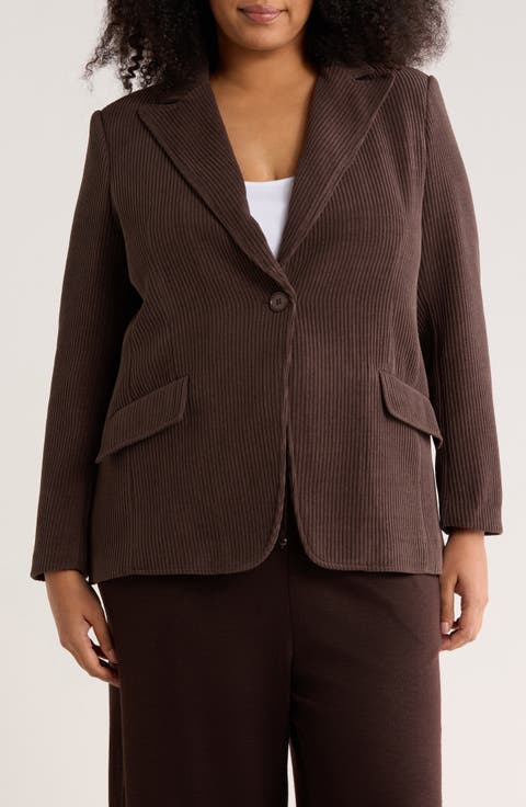 Peak Lapel Single Button Corduroy Blazer (Plus)