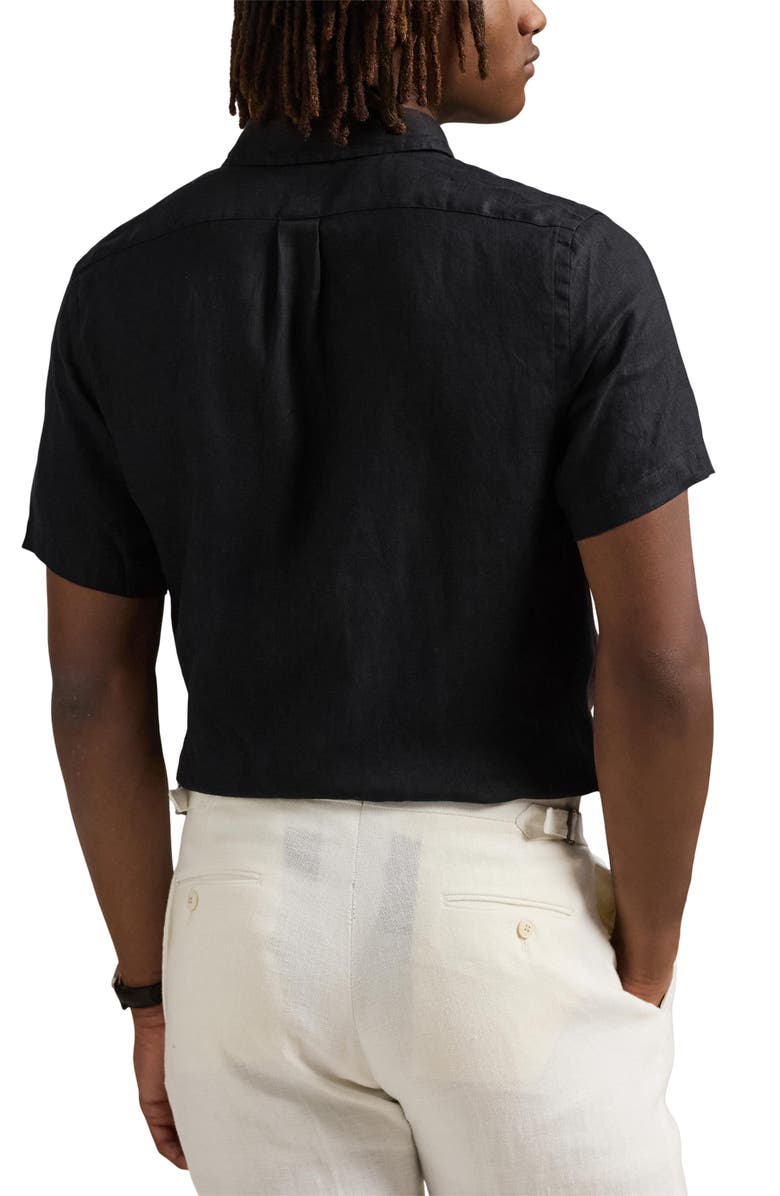 Polo Ralph Lauren Solid Black Short Sleeve Linen Button-Down Shirt, Alternate, color, Polo Black