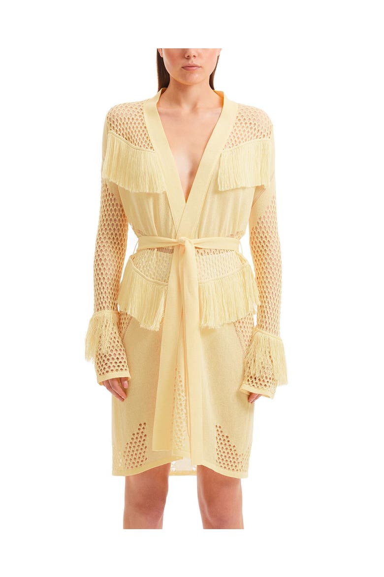 Kenga Knitted Knee-Length Long-Sleeve Belted Kaftan, Main, color, Yellow