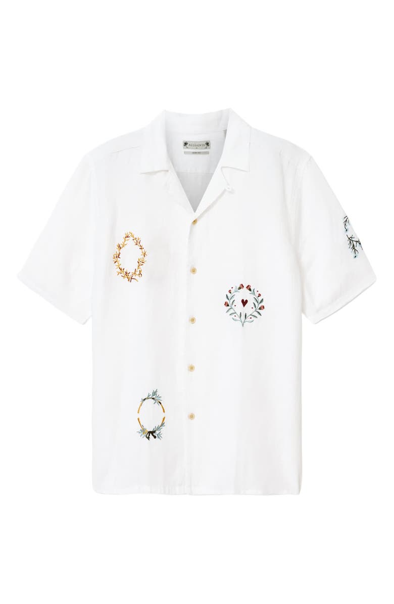 AllSaints Deck Embroidered Camp Shirt, Alternate, color, Ecru