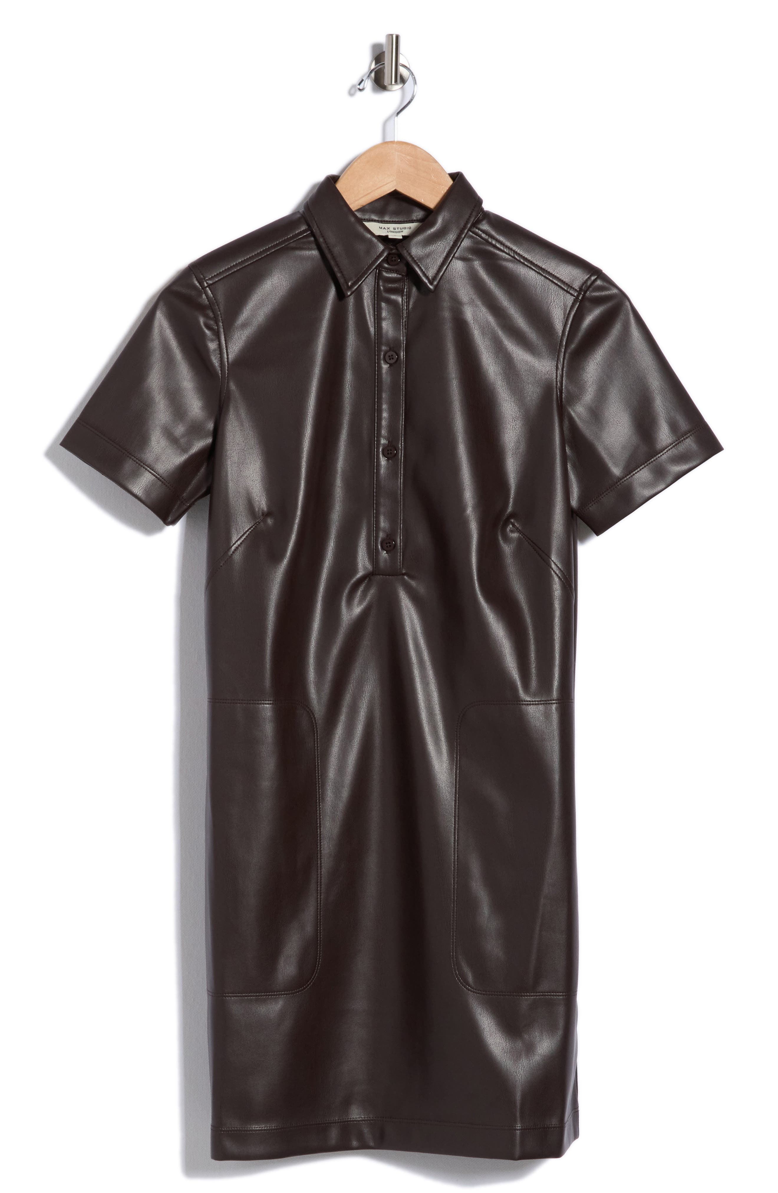 Faux Leather Short Sleeve Shirtdress
